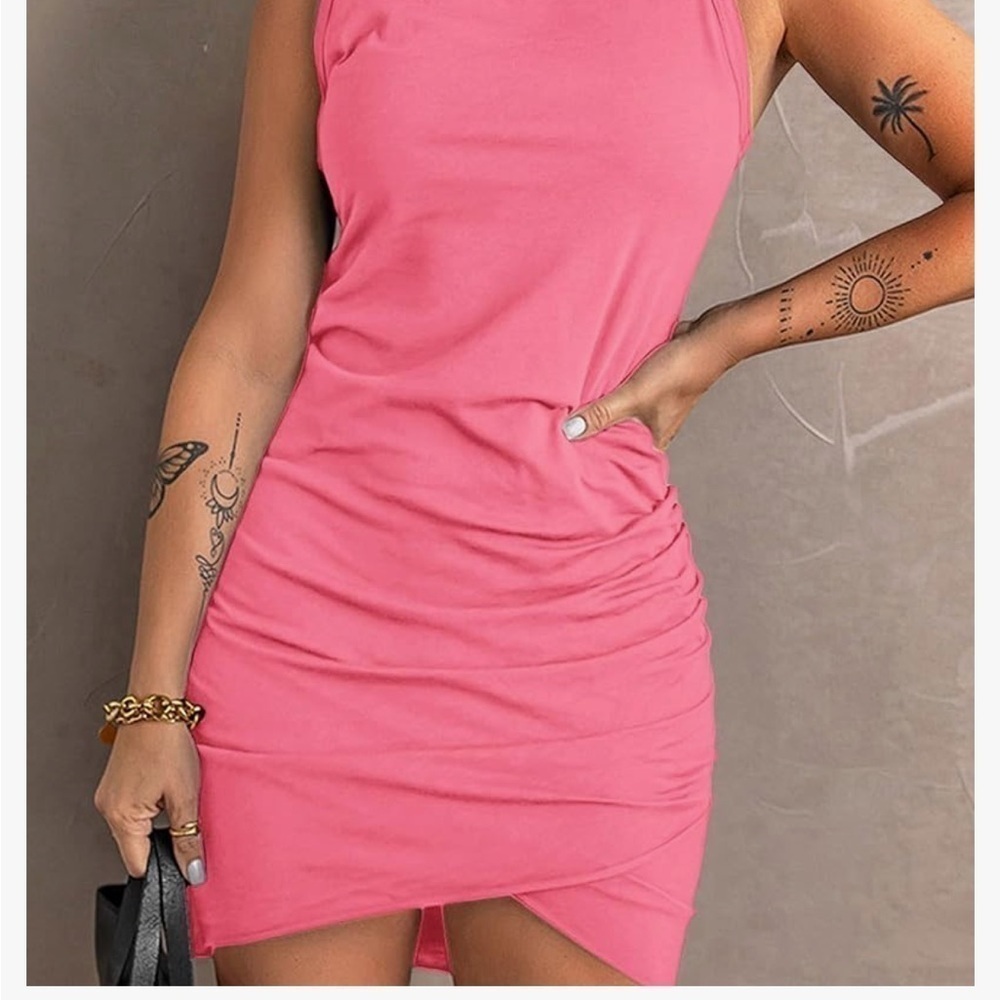 NEW! BTFBM Women 2024 Summer Sleeveless Ruched Tank Dress. - Picture 5 of 6